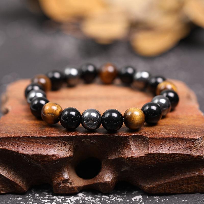 Triple Protección Para Suerte, Fuerza y Equilibrio (pulsera ojo de tigre, hematite y obsidiana negra bolas de 6mm)