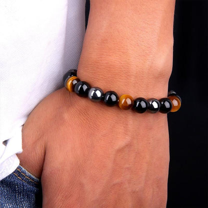 Triple Protección Para Suerte, Fuerza y Equilibrio (pulsera ojo de tigre, hematite y obsidiana negra bolas de 6mm)