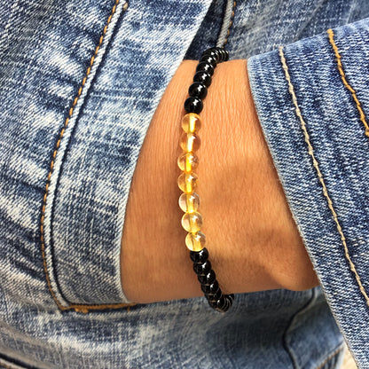 Éxito y Protección Total (pulsera Citrino Con turmalina negra bolas 4mm)