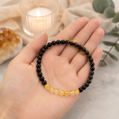 Éxito y Protección Total (pulsera Citrino Con turmalina negra bolas 4mm)