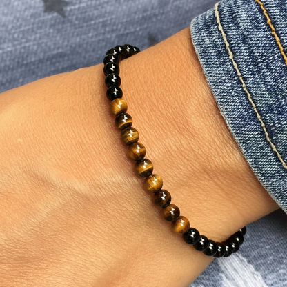 Protección Absoluta y Fuerza Interior – Pulsera Ojo de Tigre y Turmalina Negra